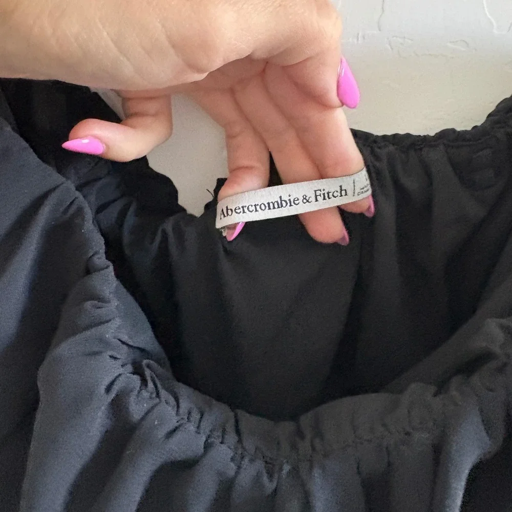 Abercrombie & Fitch Black Strapless Ruched Tiered Maxi Dress Solid Chiffon L